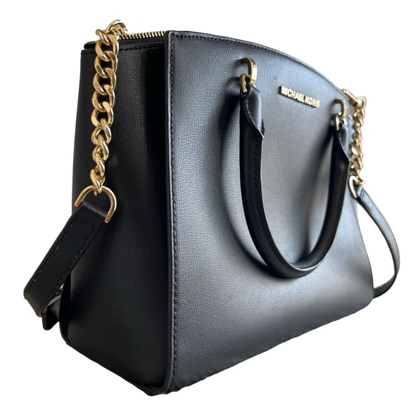 Michael Kors Ellis Large Satchel Leather Black 35H7GE0S3L Crossbody - Picture 3 of 8